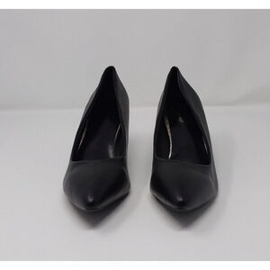 Women’s Black Faux Leather Pumps Pointed Toe Mid Heel Classic Dress Shoes Size 9